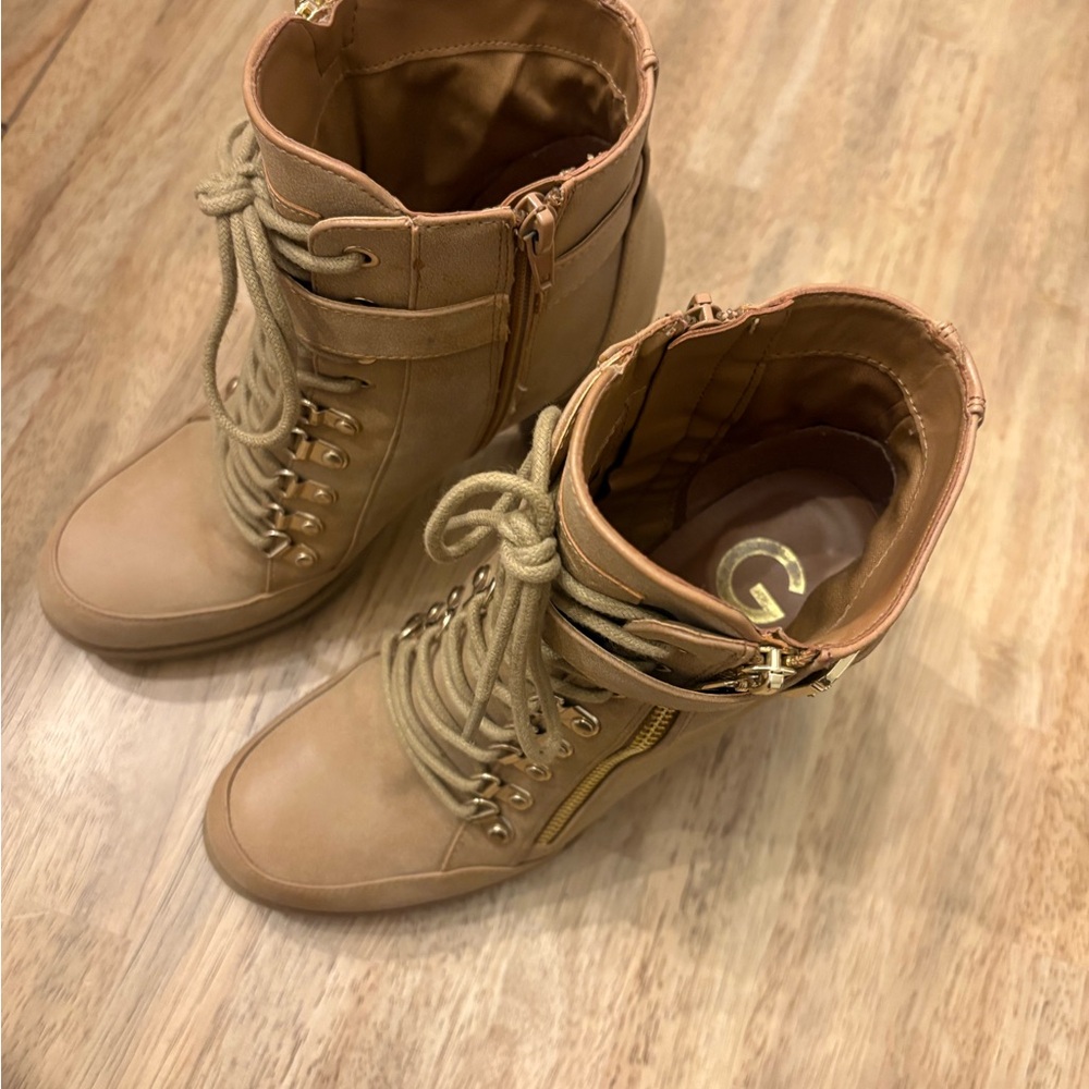 Guess Beige Lace-Up Boots